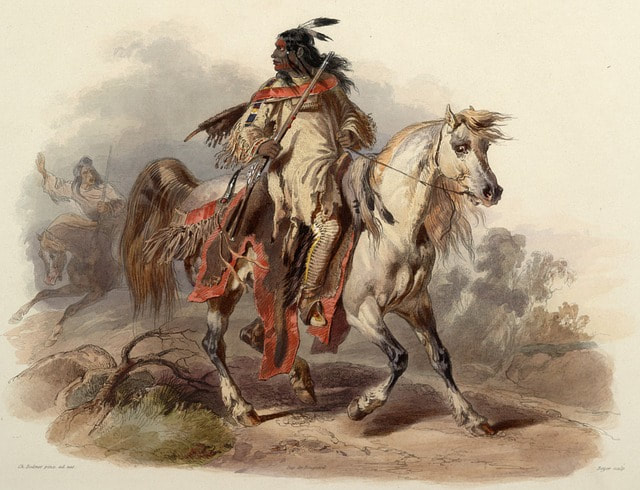 mounted Indian with scalp locks