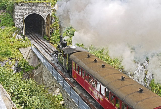 A train entering a tunnel